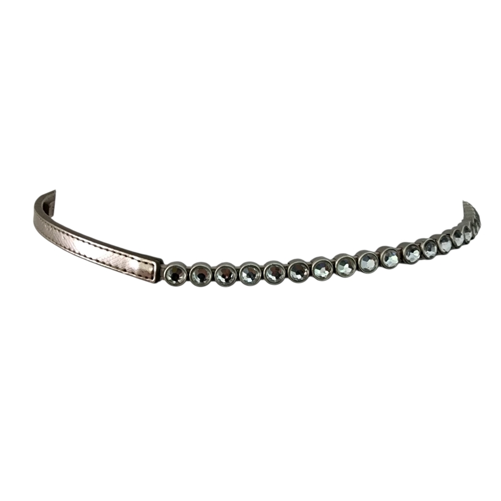 Y2K skinny belt in silver tone with rhinestones bezel set adjustable length